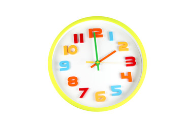 Colorful clock in telling time of two o'clock.
