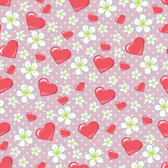Cherry flowers polka dot ,hearts.Seamline pattern