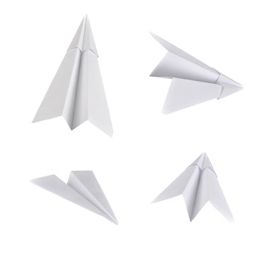 Set of real photos on paper planes. Isolated on white background
