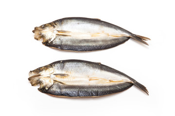 Kippers isolated on a white studio background.