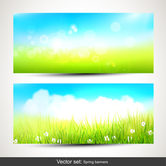 Fototapeta premium Set of two horizontal spring banners