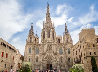 Tuinposter Gevel van de gotische kathedraal van Barcelona, in Spanje © David Pereiras