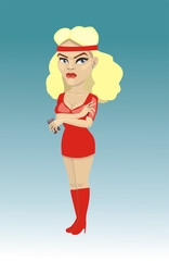 vector blonde in a red dress
