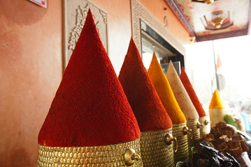 Spices pile (paprika, chillies) in the Marrakesh street shop