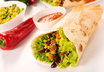 Wrap sandwich on white background