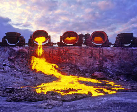 Discharge of Hot Slag. Blast-Furnace Production - Metallurgy.