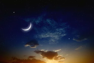 Papier Peint photo autocollant Nuit Coucher de soleil et lune