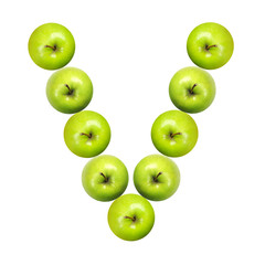 Letter V made of apples