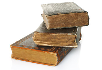 Old books on white background .