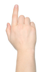 Man hand on white background .
