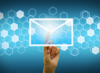 Woman hand touching digital screen