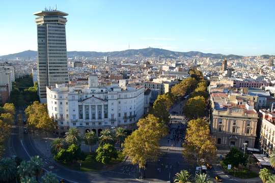 View of La Rambla in Barcelona, Spain