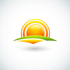 Illustration of green field and sun