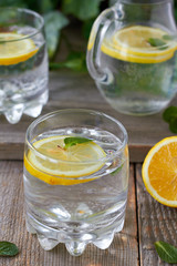 Cold lemon water with mint