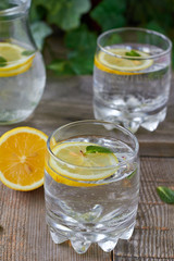 Cold lemon water with mint