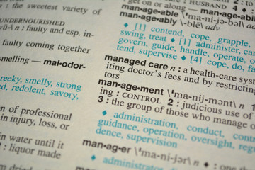 Dictionary definition of the word management