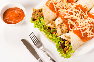 Burritos on white background