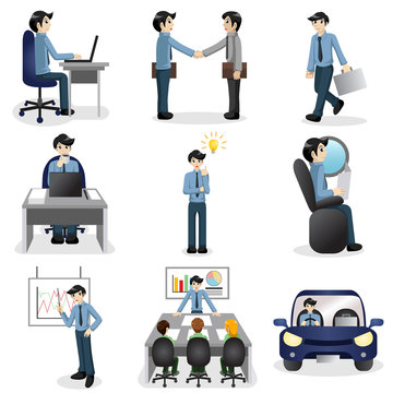 Small business people icons in different situation