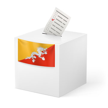 Ballot box with voting paper. Bhutan