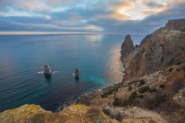 Fototapeta na wymiar Fiolent cape. Sunny view of the Black Sea. Crimea.