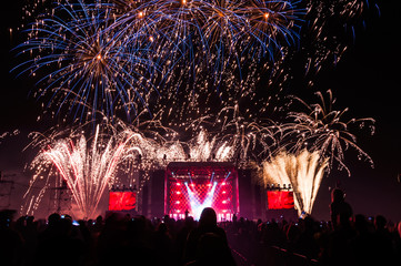 Fireworks above the stage during concert