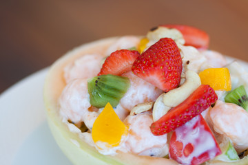 close up on fruit salad, Fresh Organic Fruit Salad on a plate