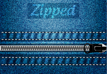 Denim texture with zipper, vector illustration