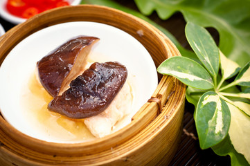 Dim sum in bamboo steamer