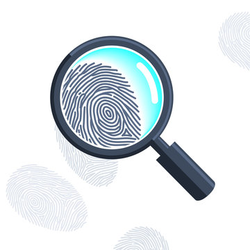 Magnifying glass with fingerprint isolated on the white