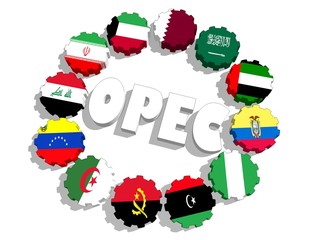 opec countries flags on gears - obrazy, fototapety, plakaty