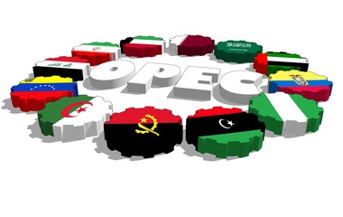 opec countries flags on gears - obrazy, fototapety, plakaty