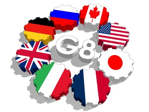 g8 countries flags on gears