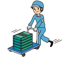 Obraz premium コンテナボックスを運搬する男性作業員