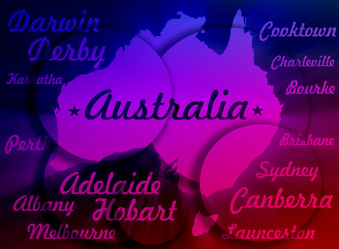 australia map silhouette with cities names