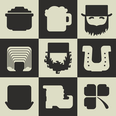 Set of black and white flat St. Patricks Day icons