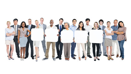 Group of Business World People Holding Blank Boards