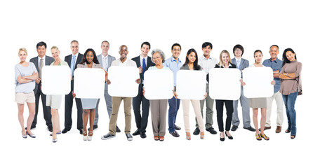 Multi-Ethnic Group Of People Holding 7 Blank Boxes