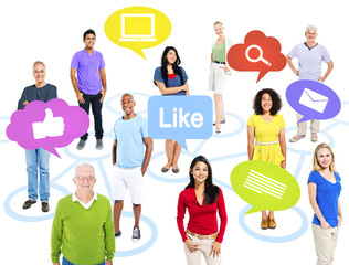 Fototapeta premium Group of Multiethnic World People with Social Media Icons