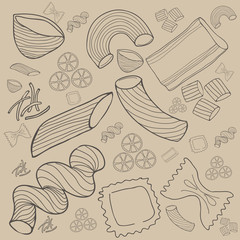 Pasta collection drawings vector set