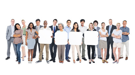 Fototapeta premium Multiethnic Group of People Holding Empty Placards