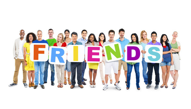 Large Group of World People Holding Word Friends