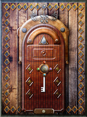 Gothic door with a mysterious key