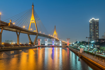 Fototapeta na wymiar Industrial ring road and floodgate at night , Bangkok, Thailand