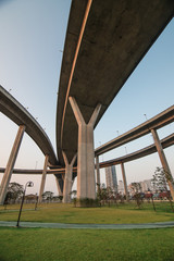 Elevated expressway. The curve of suspension bridge, Thailand.