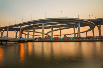 Fototapeta na wymiar Elevated expressway. The curve of suspension bridge, Thailand.