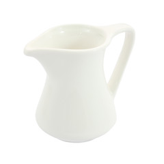 top side of ceramic milk jug on white background.