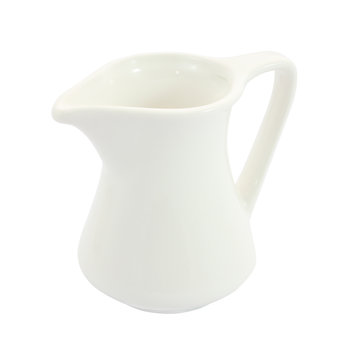 top side of ceramic milk jug on white background.
