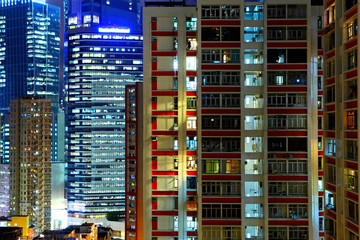 Fototapeta na wymiar Hong Kong apartment block at night
