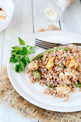 brown buckwheat with mushrooms and vegetables