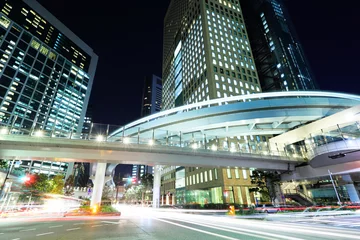 Poster Tokyo-stad met autolicht © leungchopan